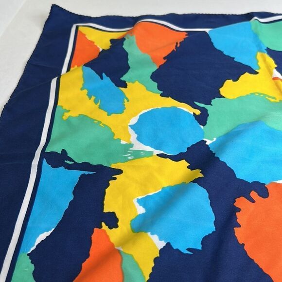 Multicolored Retro Rain scarf Blue green yellow orange EUC - Picture 8 of 11